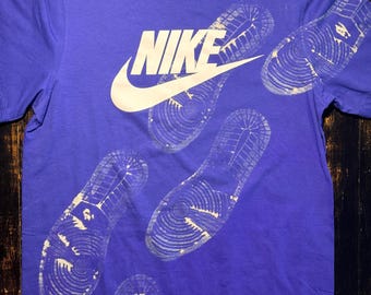Custom Purple Sneaker Print T-Shirt | Handmade Streetwear Tee | Bleached Sole Print Shirt | Urban Fashion Graphic Tee Medium