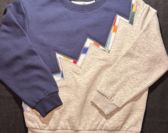 Custom Toddler Crewneck 5T/6 | Blue & Gray Zigzag Sweatshirt | Handmade Kids Patchwork Top | One of One