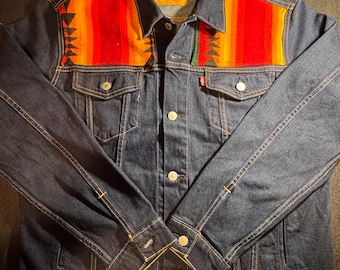 Custom Levi's Denim Jacket L • Pendleton Wool Western Ranchwear