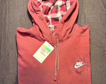 Custom Maroon Hoodie XL, Flannel Lined Hood, Hand Stitched Detail