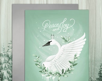 Swan Prince Winter Holiday Card, Nature Illustrated Christmas Greeting Card, Christmas Card Set
