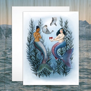 Mermaid Love Christmas or Valentine's Day Greeting Card