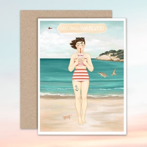 Blank Inside Notecard, Illustrated Notecard, The Sturgeon, Beach Art image 1