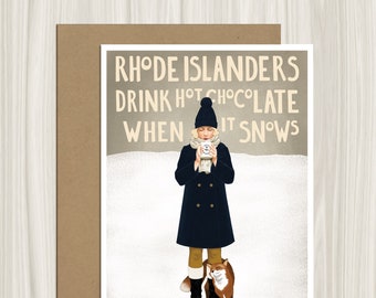 Rhode Island Greeting Card, Hot Chocolate, Vintage Inspired Blank Greeting Card