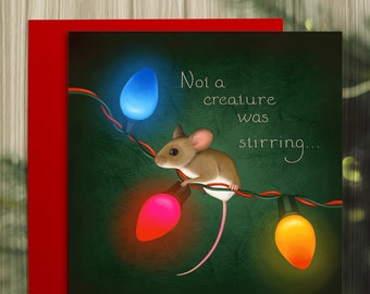 Cute Mouse Christmas Card, Blank Notecard, Greeting Card Set, Holiday Card, Christmas Tree