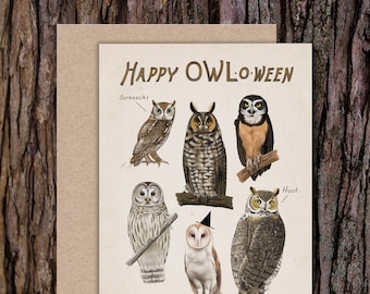 Owl Halloween Greeting Card, Great Horned Owl, Animal Halloween