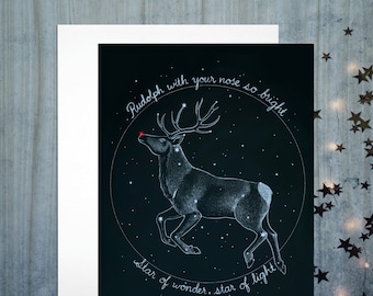 Rudolph Constellation, Christmas Star, Reindeer, Christmas Card