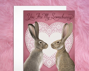 Jackrabbit Valentine's Day Wedding Anniversary Greeting Card, Somebunny Loves You