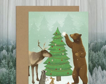 Woodland Christmas Illustrated Blank Greeting Card, Holiday Cards