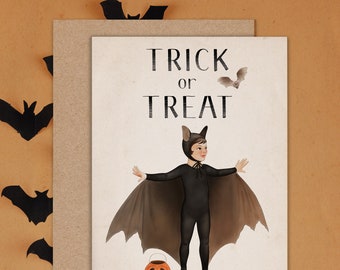 Child Halloween Costume Greeting Card, Vintage Halloween Notecard, Trick Or Treat