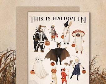 Children In Costume Halloween Greeting Card, Vintage Halloween Notecard, This Is Halloween