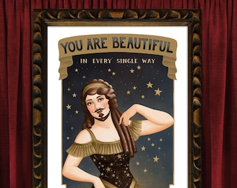 Bearded Lady Art Print, Carnival Illustration Print, Circus Decor, Valentine Art