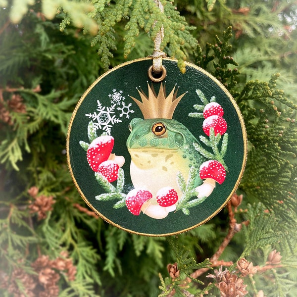 Handmade Wood Slice Ornament, Decoupage, Hand Painted, Christmas Tree Decoration