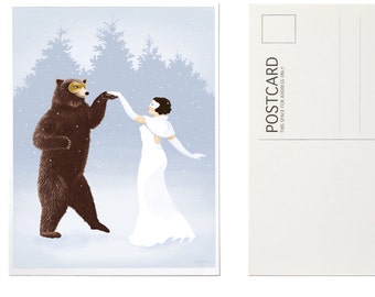 Art Postcards, Illustrated Holiday Cards, Animal Christmas Cards, Postcard Set, Dancing Bear, Masquerade Ball