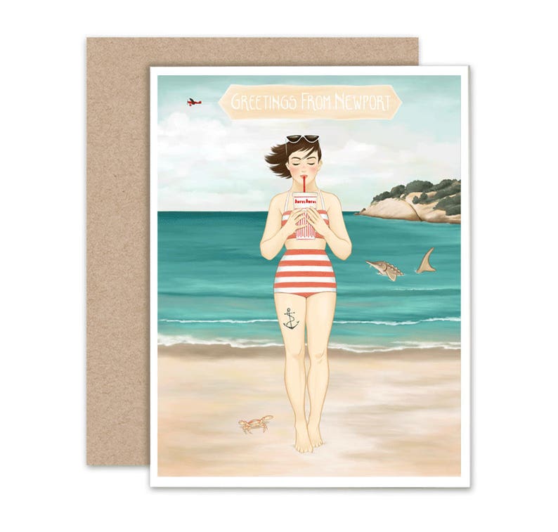 Blank Inside Notecard, Illustrated Notecard, The Sturgeon, Beach Art image 2