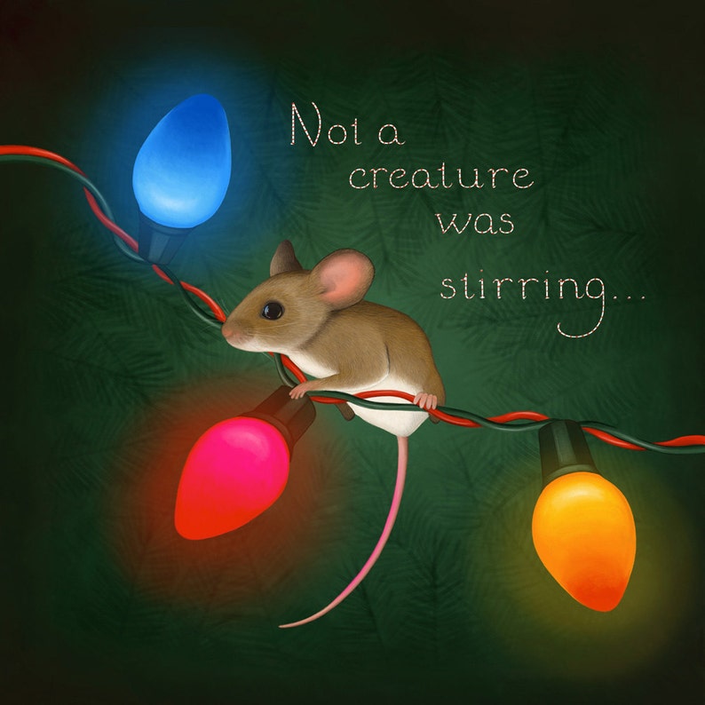 Cute Mouse Christmas Card, Blank Notecard, Greeting Card Set, Holiday Card, Christmas Tree image 5