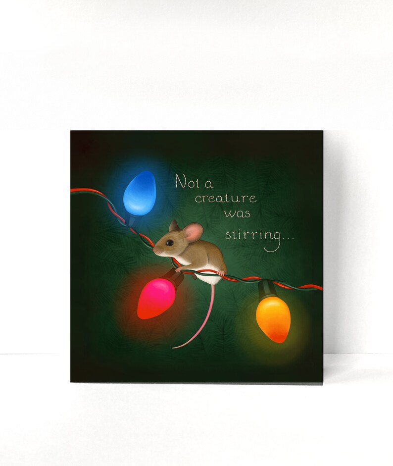 Cute Mouse Christmas Card, Blank Notecard, Greeting Card Set, Holiday Card, Christmas Tree image 3