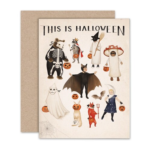Halloween Greeting Card, Vintage Halloween Notecard, This Is Halloween, Animal Art