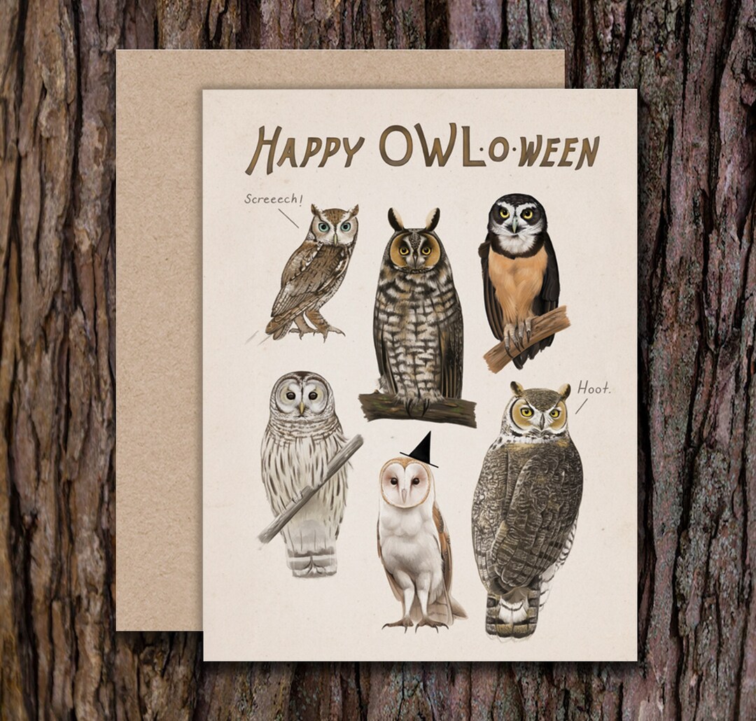Owl Halloween Greeting Card, Great Horned Owl, Animal Halloween - Etsy