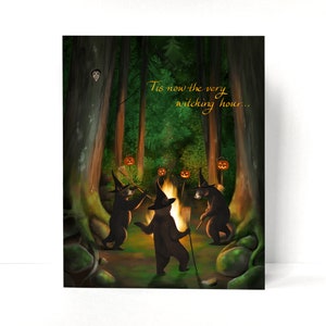 Witches Dancing Greeting Card, Samhain, Black Bear Halloween image 2