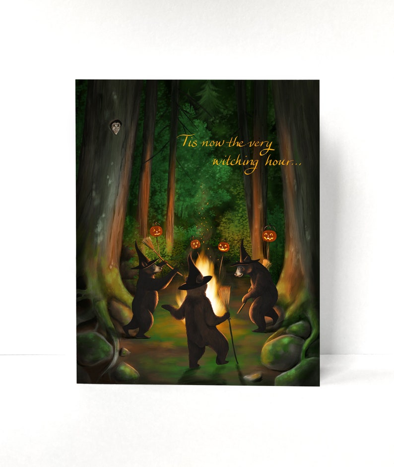 Witches Dancing Greeting Card, Samhain, Black Bear Halloween image 2