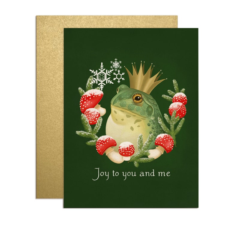 Frog Prince Christmas Card, Greeting Card Set, Art Notecard, Illustrated Holiday Card image 4