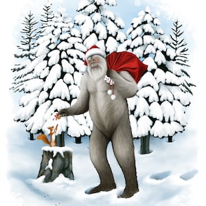 Sasquatch Christmas Card, Greeting Card Set, Cryptid Art, Illustrated Holiday Card, Bigfoot image 5