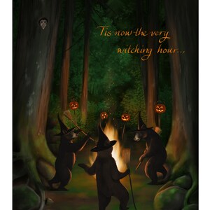 Witches Dancing Greeting Card, Samhain, Black Bear Halloween image 5