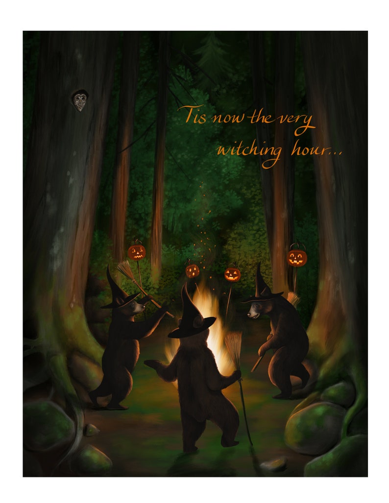 Witches Dancing Greeting Card, Samhain, Black Bear Halloween image 5