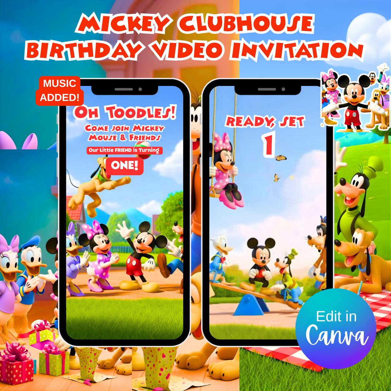 Mickey Mouse Clubhouse Birthday Invitation | Editable Canva Template ...