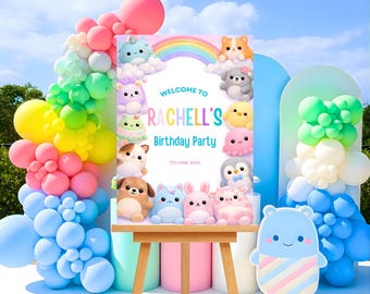 Squishmallow Welcome Sign, Editable Canva Template, Birthday Party Welcome Poster,