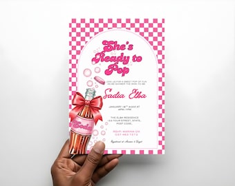 Retro Soda Pop Baby Shower Invitation, Red Checkered Editable Template (Digital Download)