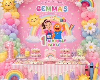 Ms Rachel Pink Rainbow Birthday Banner, First Birthday Party Decor (Digital Download)