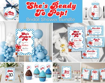 Retro "She's Ready to Pop" Baby Shower Bundle (Canva Template)