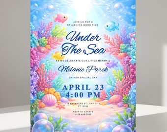 Under the Sea Birthday Invitation, Editable Ocean Kids Party Invite (Digital Download)