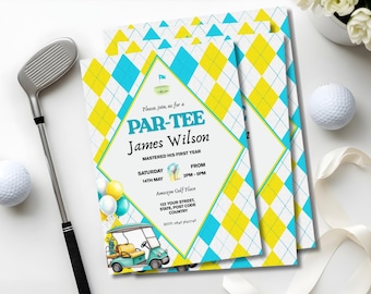 Golf Par-Tee 1st Birthday Invitation, Boy, Editable (Digital)