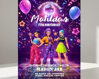 Kpop Demon Hunters Birthday Invitation | Roller Skate Party (Canva Template Digital Download)