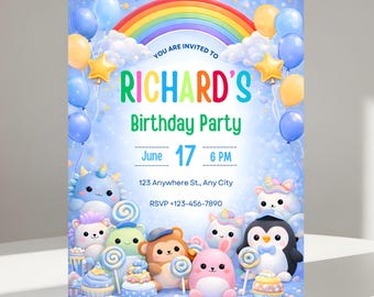 Squishmallow Birthday Invitation Template, Editable Canva Invite