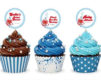 Retro Soda Baby Shower Favor Tags & Cupcake Toppers (Printable Editable Canva Template)