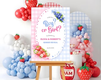 Berry Sweet Gender Reveal Welcome Sign | Strawberry Boy or Girl Theme (Digital Download)