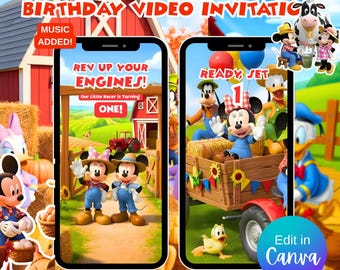 Mickey Mouse Farm Birthday Invitation | Editable Canva Party Invite (Digital Download)