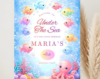Under the Sea Birthday Welcome Sign, Editable Ocean Party Decor (Digital Download)