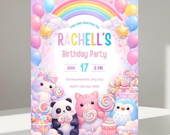 Squishmallow Birthday Invitation: Editable Candyland Party Invite (Digital Download)