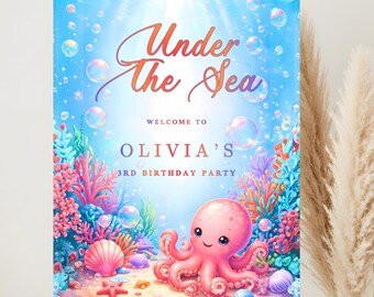 Under the Sea Welcome Sign, Editable Ocean Birthday Party Decor (Digital Download)