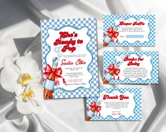 Invitación retro de refresco para baby shower (plantilla editable de Canva, descarga digital)