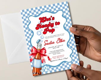 Soda Pop Baby Shower Invitation: Retro Red Checkered Template (Canva Editable, Instant Download)