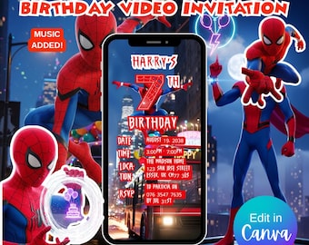 Spiderman Birthday Video Invitation, Animated Superhero Party (Digital Download)
