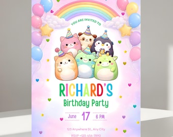 Squishmallow Birthday Invitation Template, Editable Canva Invite