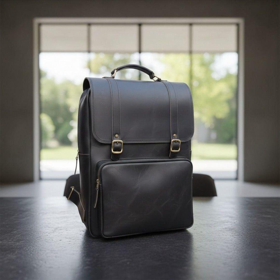 Black Genuine Leather Laptop Backpack for Men – Handmade Vintage Travel ...