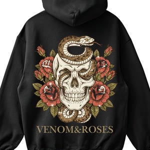 Skull Snake Rose Hoodie Back Design | “Venom & Roses” Dark Streetwear | Digital Download